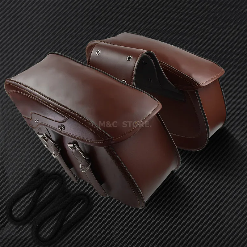 Motorcycle Saddlebag PU Leather Waterproof Luggage Side Bag For Harley Sportster XL 883 For Kawasaki Vulcan For Honda ACE 750