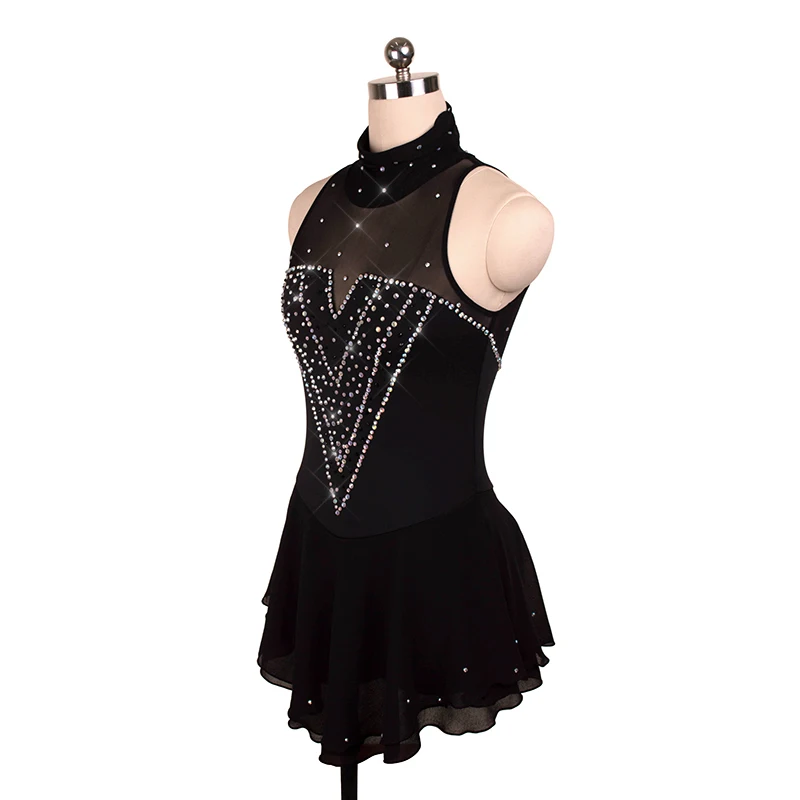 Women's Figure Skating Dress Competition Dress Children's Gymnastics Performance Black V-neck Performance Dress