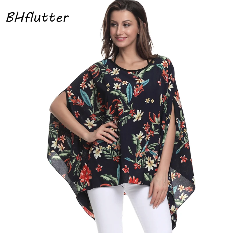 BHflutter 4XL 5XL 6XL Plus Size Women Clothing 2018 Boho Style Batwing Chiffon Summer Dress Mini Casual Beach Dresses Vestidos