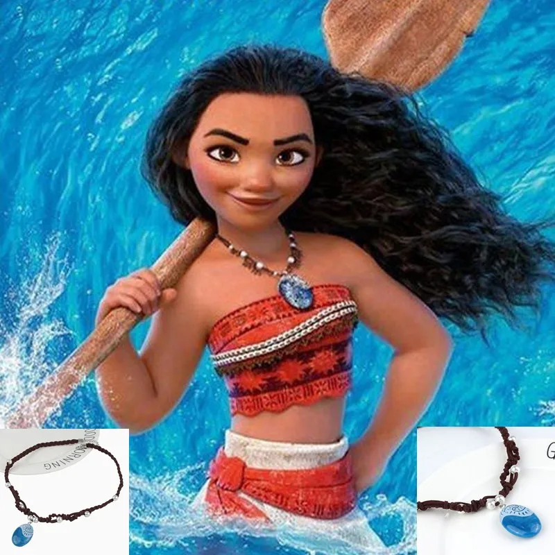 Fashion Movie Princess Moana Necklace Cosplay Pendants blue Stone for Women Girls Halloween Costumes Carnival Purim party dress