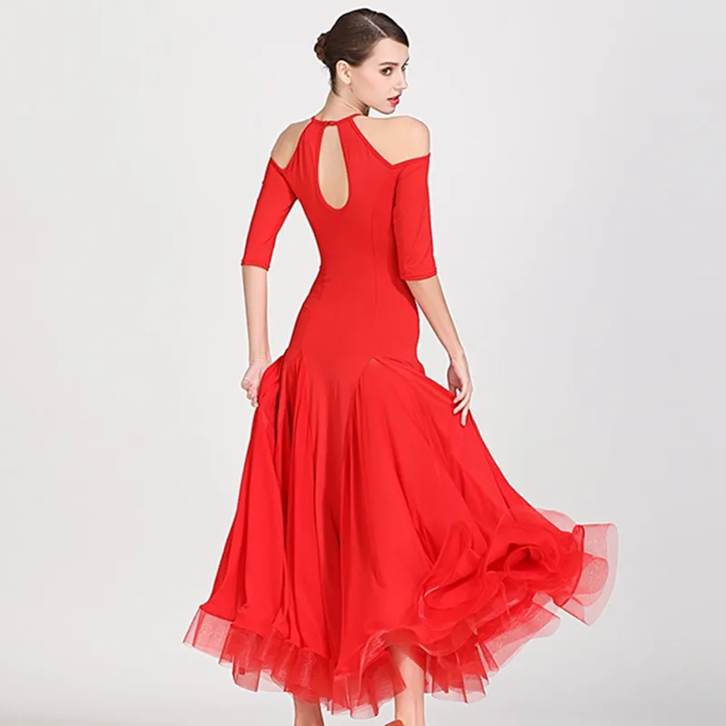 Schulter freies Ballsaal kleid Standard Frauen spanisches Kleid Tanz tragen rotes Flamenco-Kleid lyrische Tanz kostüme Abschluss ball Party kleid