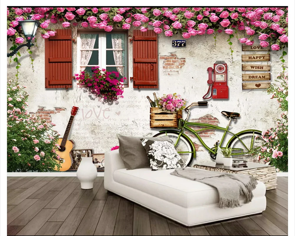 

beibehang Interior classic wall paper atmospheric Mediterranean windows rose rose background wall papel de parede 3d wallpaper