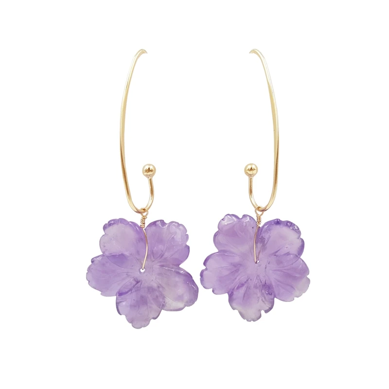 Lii Ji Natural Stone Lavender Amethyst Flowers 925 Sterling Silver 18K Gold Plated Drop Dangle Earrings Women Gift Dropshipping