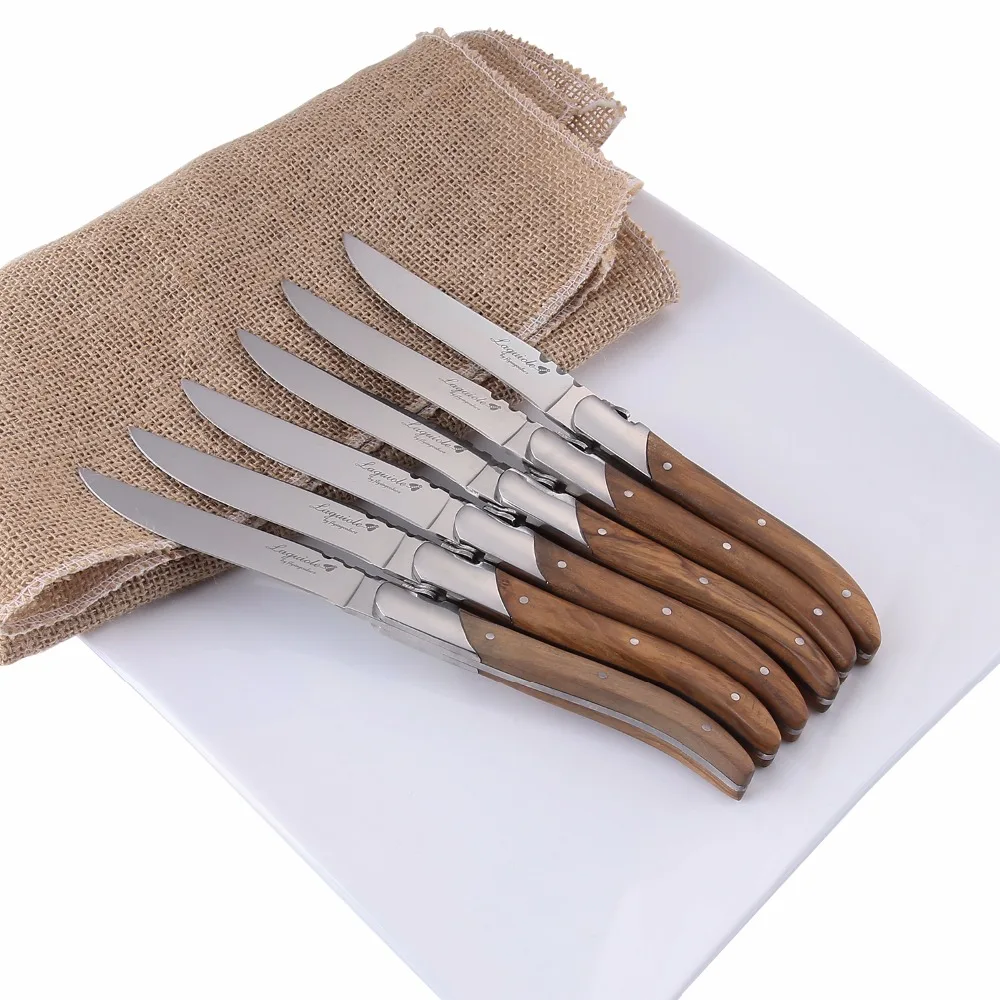 

6/8 /10pcs Steak Knife Laguiole style Table knives set Stainless steel Dinner Knife Olive Wood Handle Flatware Christmas Cutlery