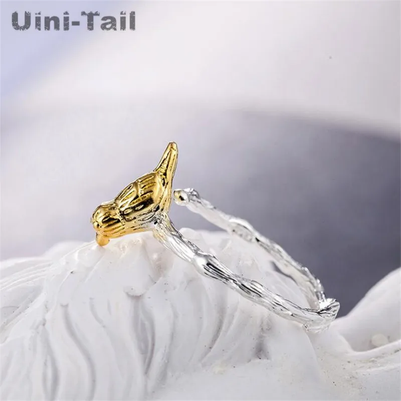 Uini-Tail hot new 925 Tibetan silver creative golden bird opening ring national wind small animal jewelry fashion trend GN794