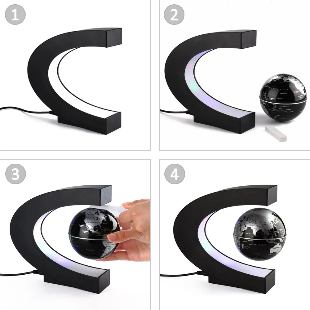 Imagem -03 - Luz de Levitação Magnética em Forma de c Novidade Globo Flutuante Mapa do Mundo Luz Antigravidade Mágica Novo Lâmpada de Aniversário Casa Noite