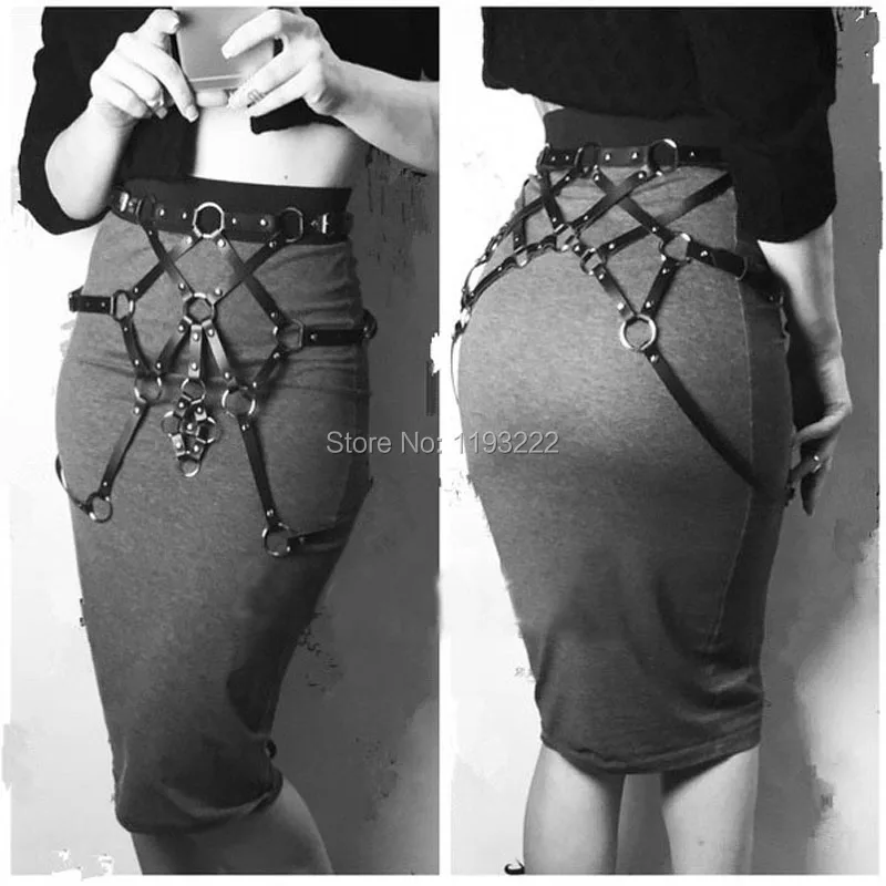 Sexy Pub Club Party Handcrafted Punk Gothic Rock Leather Women Harness Triangle Waist Cincher Body Belt Straps for Jeans Dress