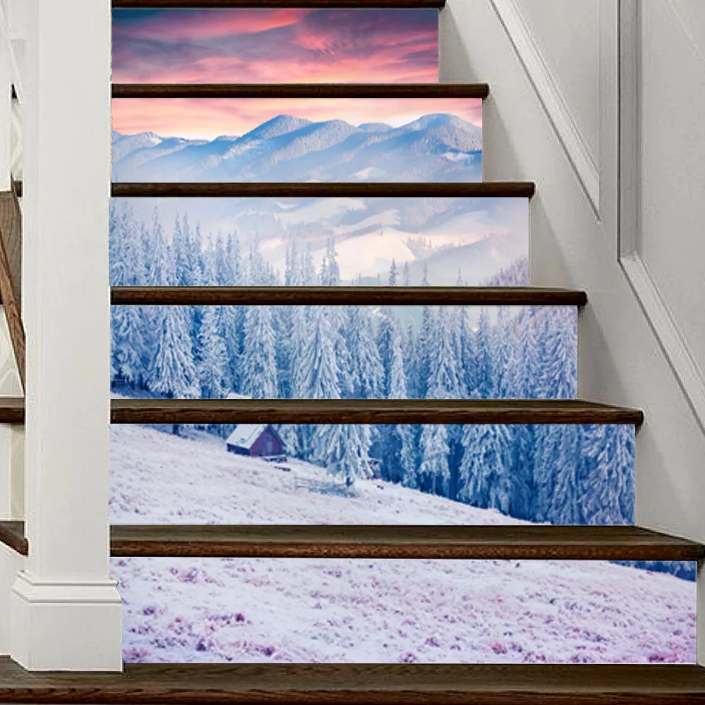 Snow Moutain Stair Wall Mural Room Decal Wallpaper Decorative Sticker Creative Home Decor Floor Bedroom Decoration