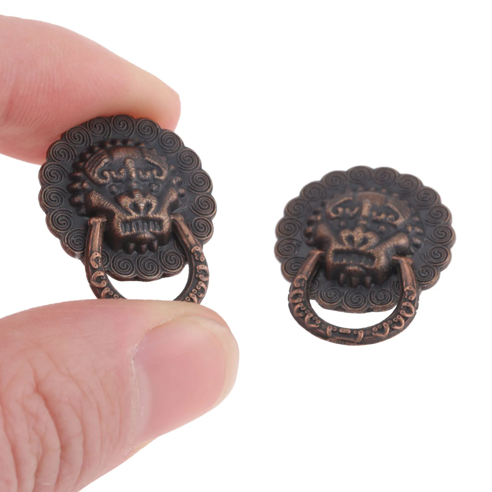 DRELD 10Pcs Vintage Lion Head Door Pull Furniture Handle Cabinet Dresser Drawer Knob Furniture Hardware 19*24mm Red Copper/Gold