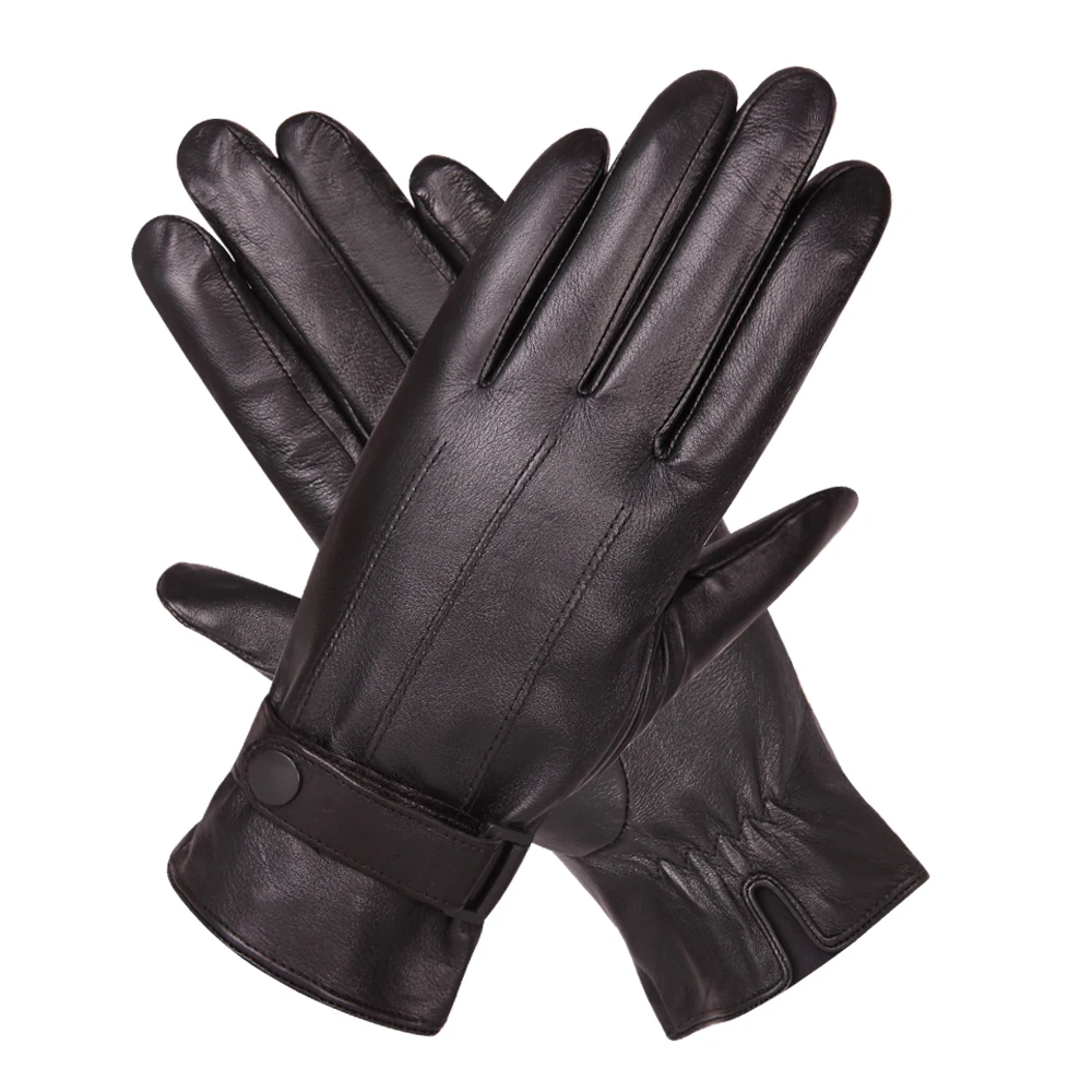 Người đàn ông của Da Cừu Găng Tay Lái Xe Mùa Đông Cộng Với Nhung Dày Ấm Windproof Màn Hình Cảm Ứng Găng Tay Da Màu Đen M18005-5