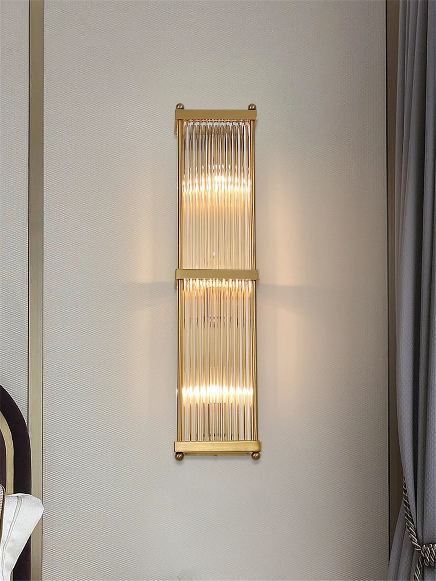 Post Modern Luxurious Crystal Stripe Wall Lamps European Bedroom Bedside Living Room Gold Copper