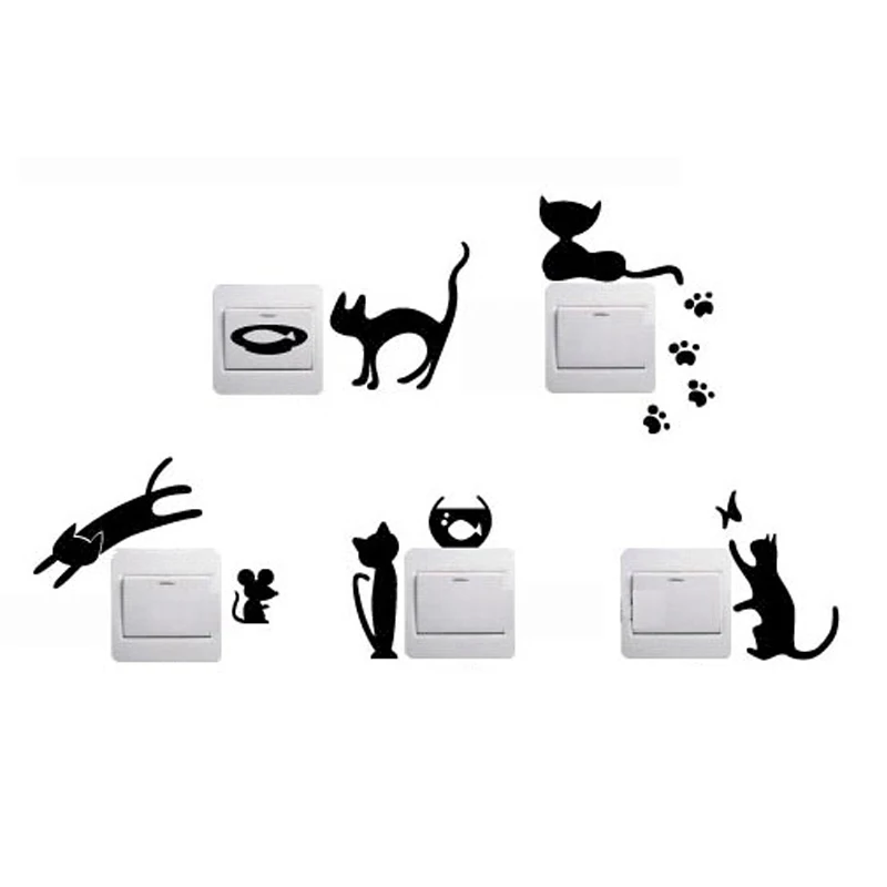 

Removable Cute Lovely Cat Switch Wall Sticker Living Room Home Decor Kitten Are Playing Switch Animals Decoration Decals