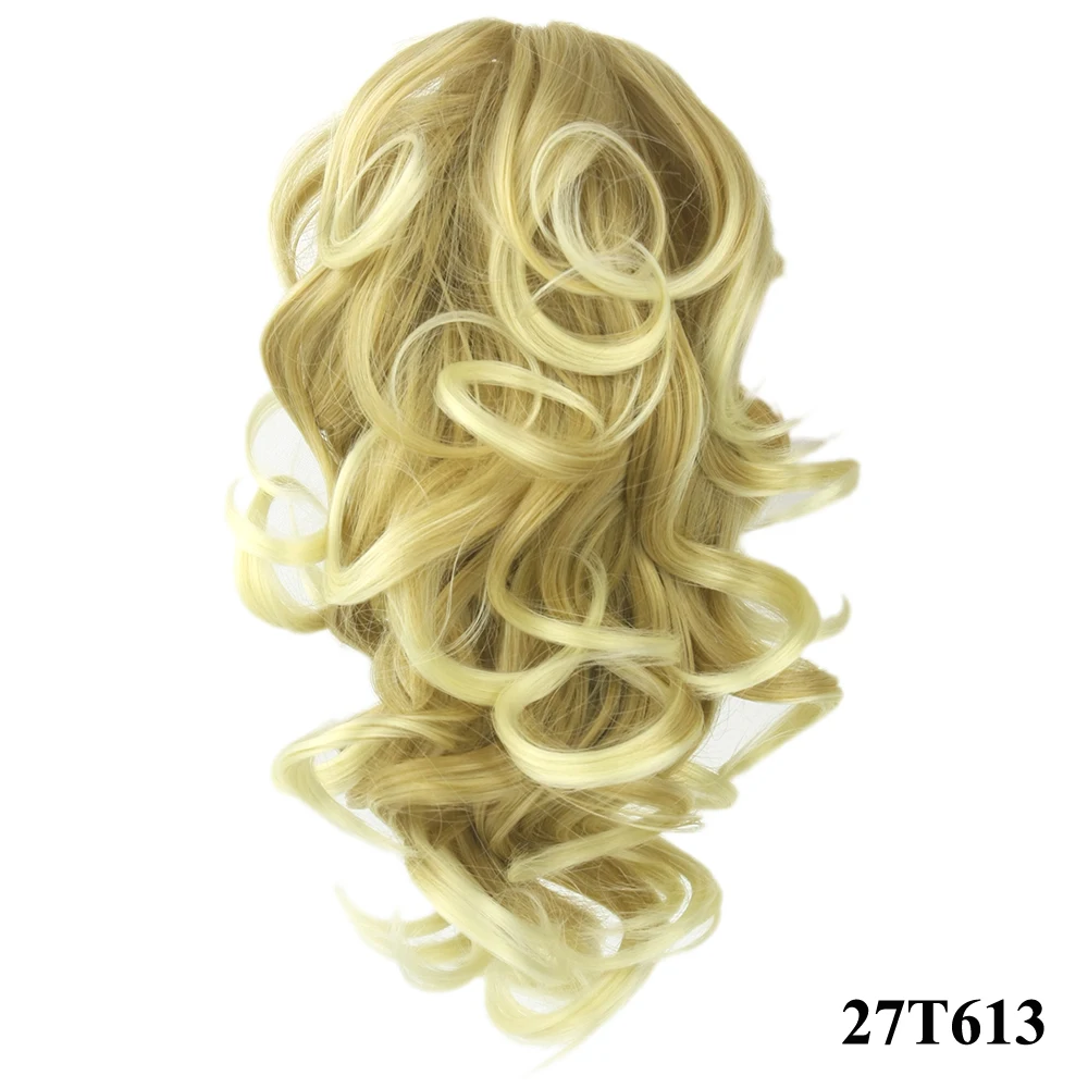 Soowee-Cabello sintético rizado corto, extensión de cabello con Clip negro a Burdeos, cola de caballo pequeña