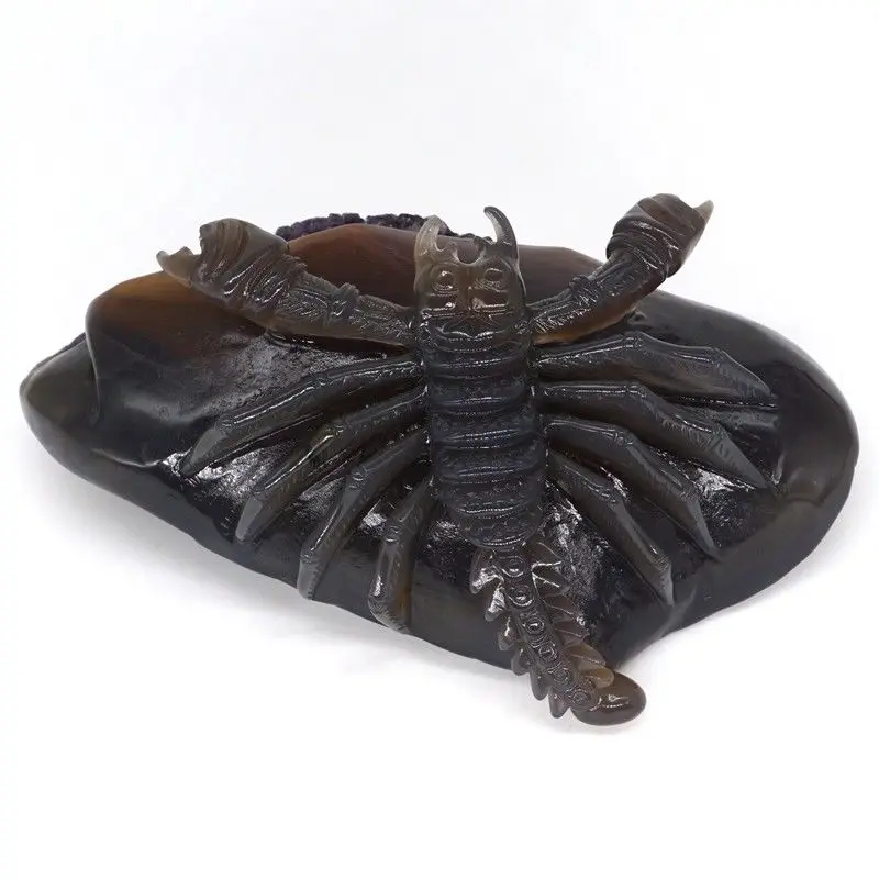 Lobster Statue Natural Gemstone Amethyst Agate Crystal Geode Carved Home Decor6.3