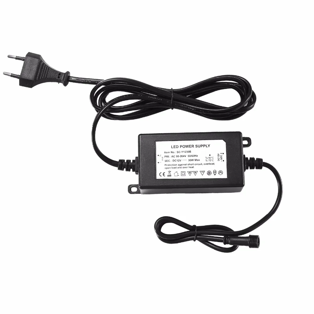 Driver de fonte de alimentação impermeável para transformador de luz LED, interior ou exterior, IP67, DC12V, 30W, UE, EUA, Reino Unido, AU Plug, 100