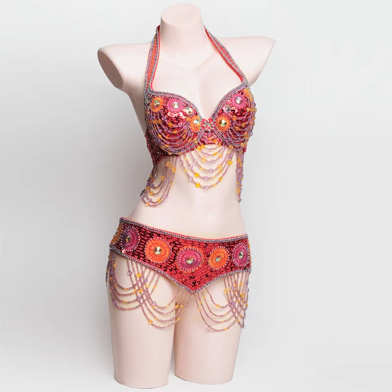 Sexy dancer wear Carnival Tops Chain Dancing Bra Belt 2pcs Belly Dance Set Belly Dance Costume For Women Belly Dancing Clothes