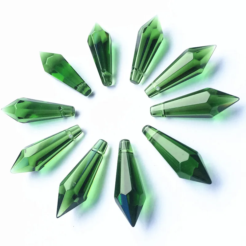 

100pcs 36mm Green Glass Chandelier Lamp Parts Crystal Lighting Prisms Pendants (Free Rings ) Cake Topper Hanging Home Decoration