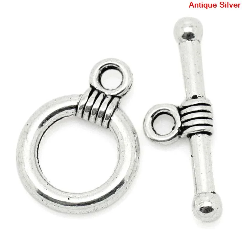 50Sets Vintage Zinc Alloy Toggle Clasps Round Antique Silver Color Metal Charms DIY Necklace Bracelets For Jewelry Findings