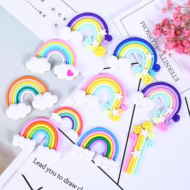 

6pcs Clay Slime Rainbow Miniatures Fairy Figurines For Phone Case/ Crystal Slime Filler Beads Accessories Scrabook Decoration