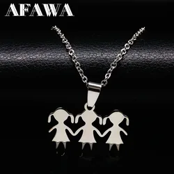 3 Girls Love Family Necklace Stainless Steel Parent Child Girl Pendant Necklaces Jewelry Women Accessories Gift NZZZ505S01