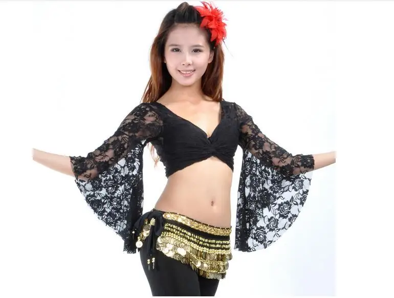 1 piece 13 colors belly dance top women deep v-neck flare sleeve top girls belly dance sexy lace top