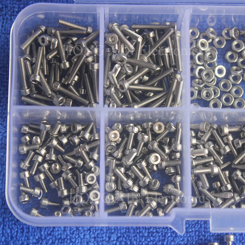 600 stks/set M2 304 Rvs Inbusschroeven Bolt Met Hex Moeren ringen Assortiment Kit Set Hardware Groothandel