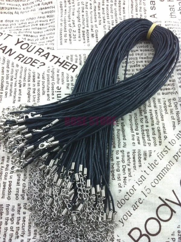 Wholesale 100pcs/lot Lobster Clasp Black Waxen Cord Necklace String 45cm Necklace DIY Cords Jewelry Making Materials