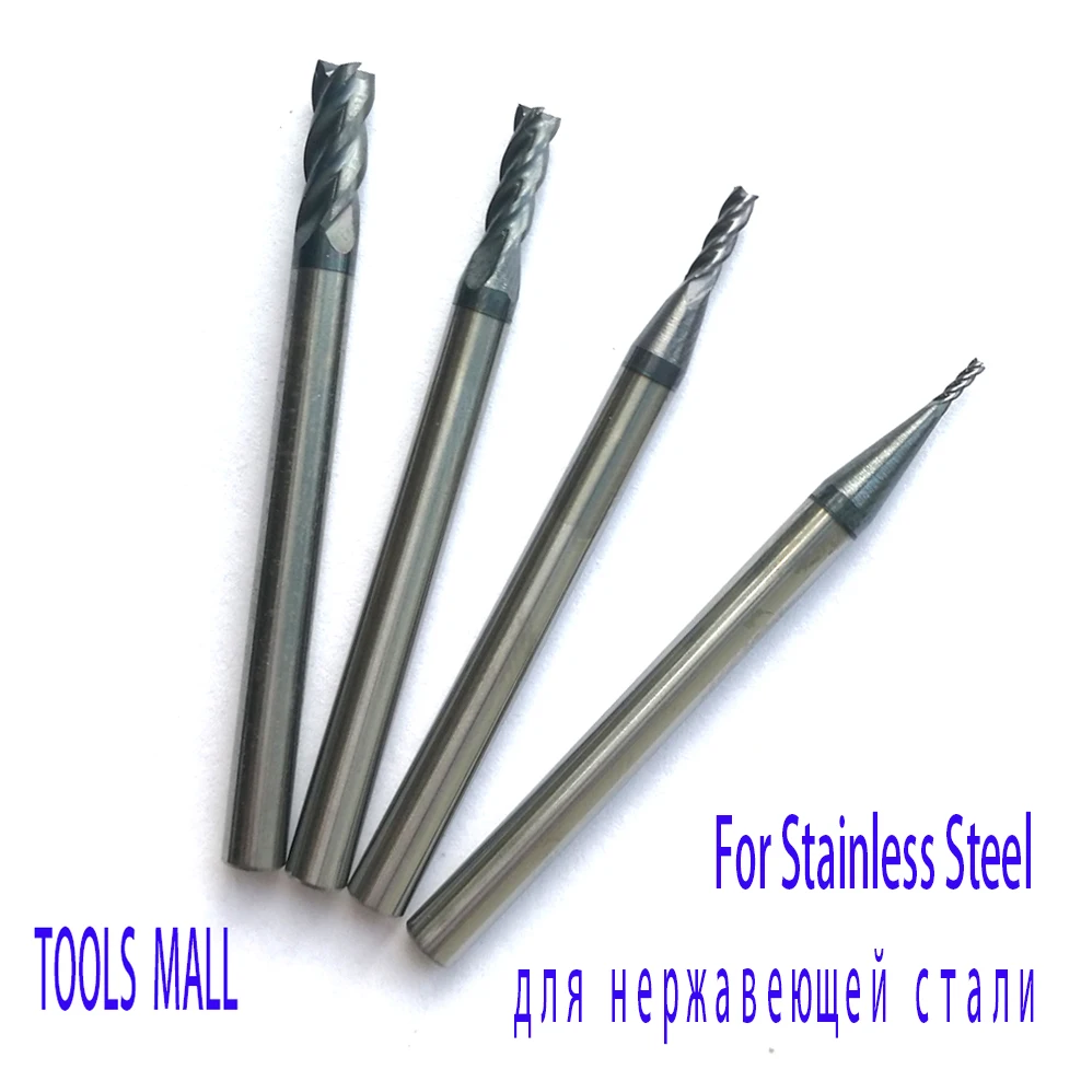 1PC 1mm 2mm 3mm 4mm 6mm 8mm 10mm 12mm HRC60-65 4 Flutes Tungsten Milling Cutter End Mills for Stainless Steel router bits