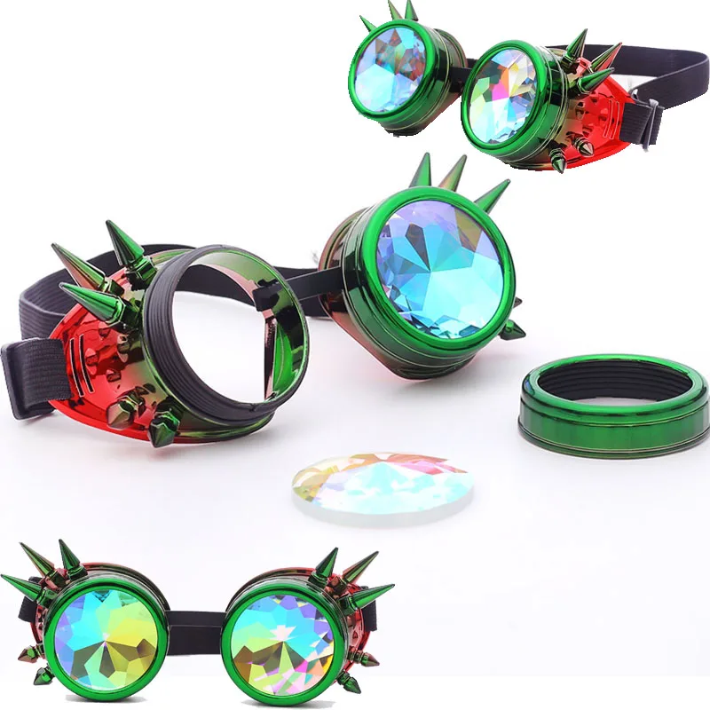 FLORATA Kaleidoscope Colorful Glasses Rave Festival Party EDM Sunglasses Diffracted Lens Steampunk Goggles