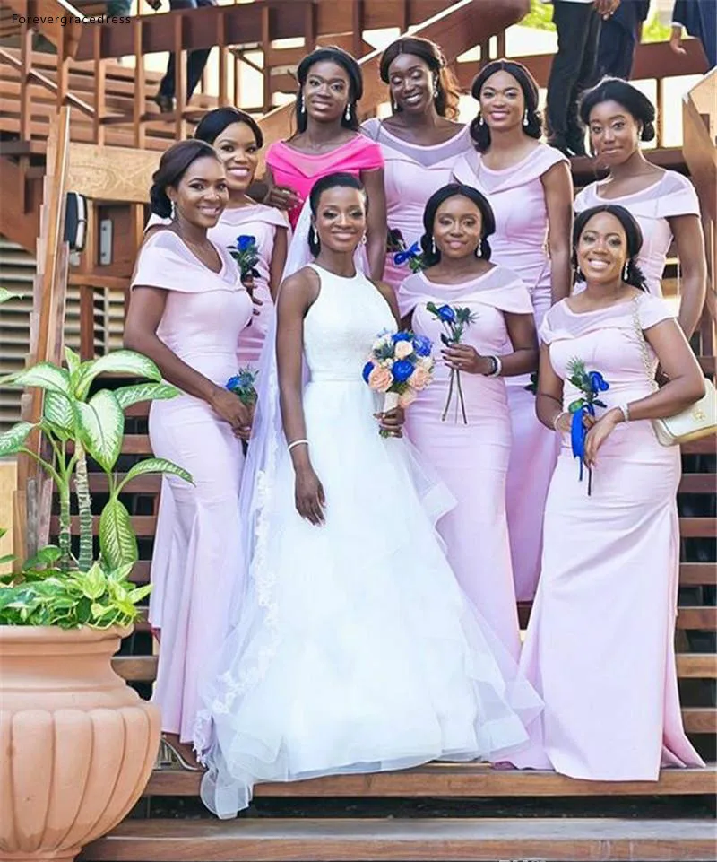 Black Girls Bridesmaid Dresses Pink Long African Summer Country Garden Formal Wedding Party Guest Maid of Honor Gowns Plus Size