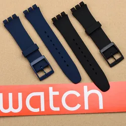 Correa de goma de silicona para reloj swatch, hebilla de plástico de alta calidad, color negro, blanco, azul marino, marrón, 17mm, 19mm, 20mm