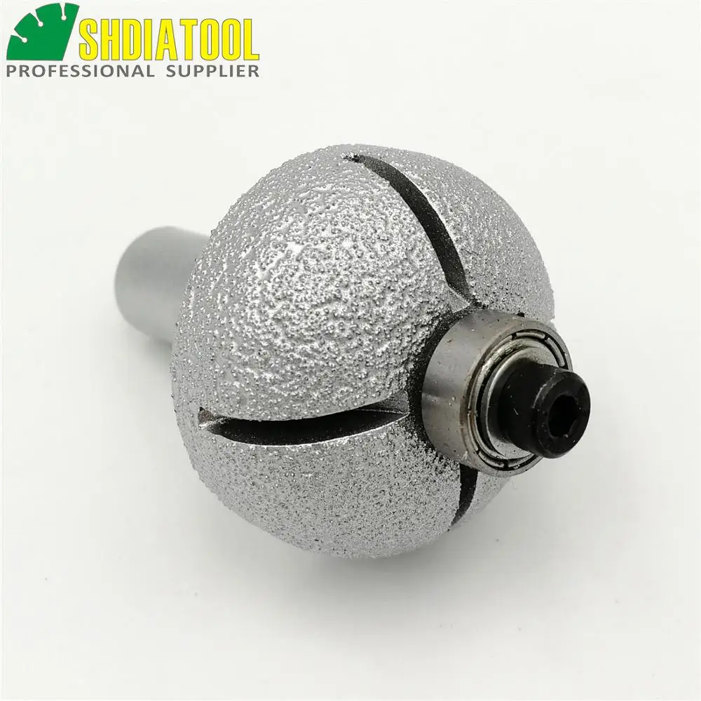 SHDIATOOL No.14 Radius 15mm Vacuum Brazed Diamond Router Bits With Bottom Stop Bearing, Router Cutter For Stone, Rome-3 Type
