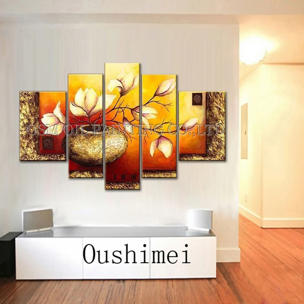 Professional Painter Team Handmade High Quality Abstract Golden Flower Oil Painting on Canvas Beautiful Vase Flower Painting