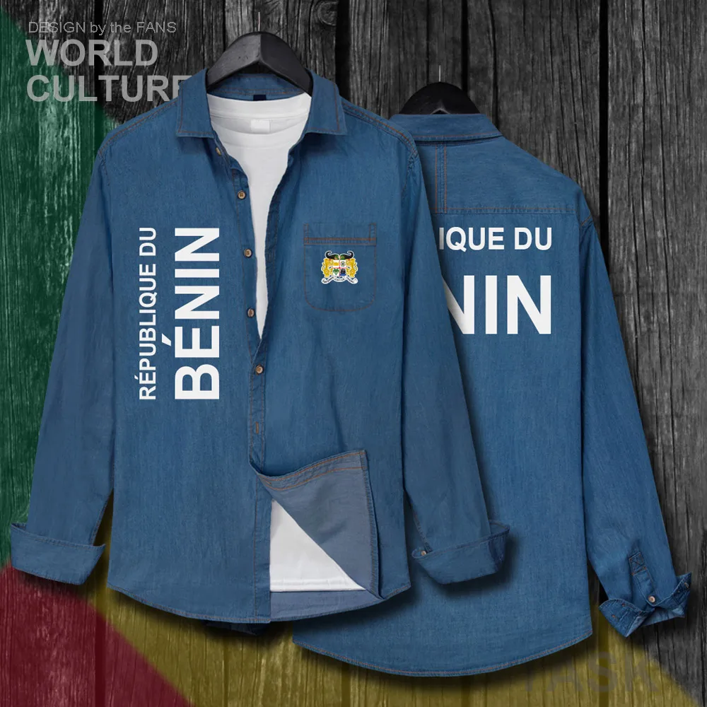 

Benin Beninese BEN BJ Dahomey Jacket Men Long Sleeve Cowboy Coat Flags Clothes Autumn Cotton Turn-down Collar Jeans Shirt New 20