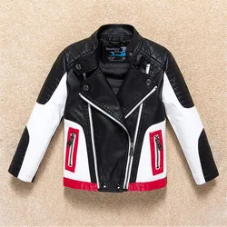 Boys Jacket Coat Kids Leather Jacket Children Spring Autumn Waterproof Windproof  Coat Hit Color Stitching  Locomotive Jacket