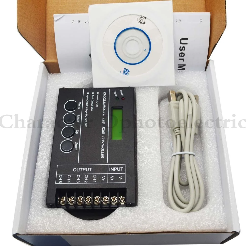 TC420 Time programmable RGB LED Controller DC12V-24V 5Channel LED Timing dimmer Total Output 20A Common Anode with USB Wire