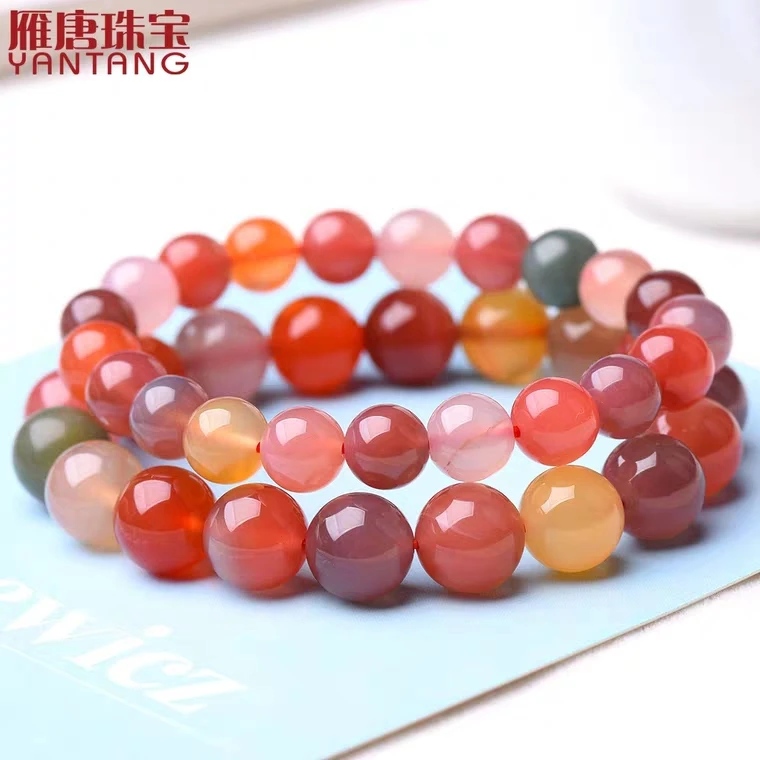 Real Natural Colorful Salt Yanyuan Agate Bracelet Clear Round Beads Woman 7mm 8mm 9mm 10mm 11mm 12mm 13mm Crystal Bracelet AAAAA