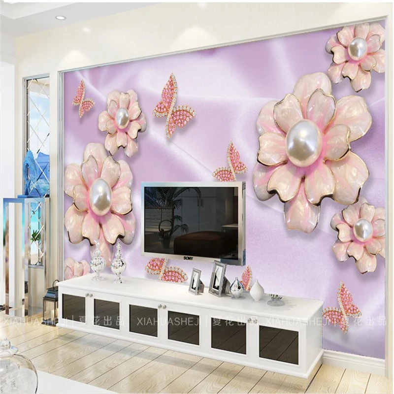 beibehang wall murals wall stickers pink pearl flowers modern minimalist background wall papel de parede wallpaper for walls