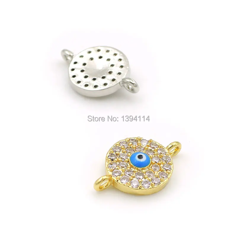 16*10*3mm Micro Pave Clear CZ Round Connector With Enamelling Blue Eye Fit For Women As DIY Bracelets Accessory