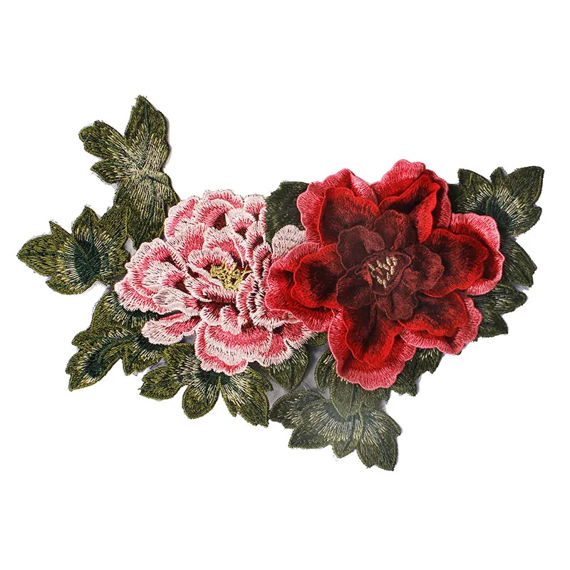 5piece 3D Red Big Peony Lace Embroidery Applique Pacthes Lace Fabric Motif Venise Clothes Decorated Sewing Accessories T2096