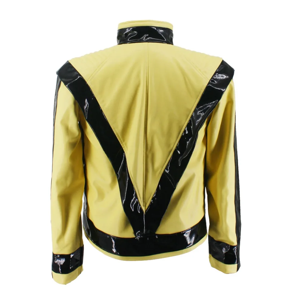 Michael Joseph Jackson Light Yellow Open PU Classic Jacket On