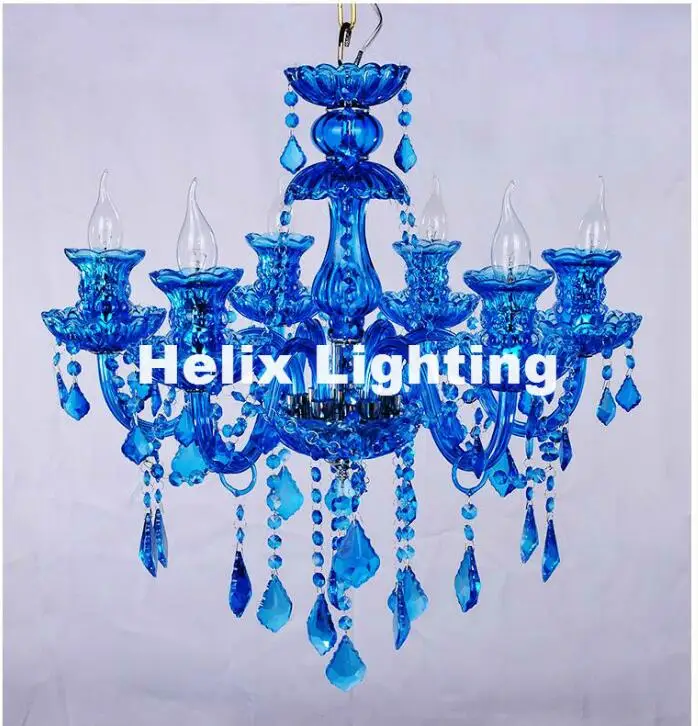 European D60cm H55cm Decora 6L Blue LED Crystal Chandelier Lamp Crystal Modern Lighting AC Guaranteed 100% Crystal Pendant Lamp