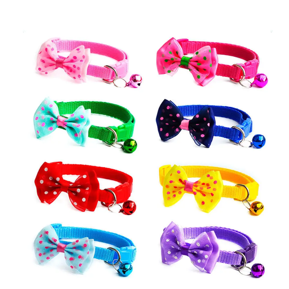 

1pc Candy Color Adjustable Bow Tie Bell Bowknot Sale Cat Collar Necktie For Puppy Kitten Dog Cat Pet With Flower