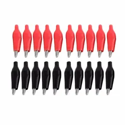 20pcs many 28 mm metal alligator clip G98 alligator clip test probe instrument plastic boots 10 red and 10 black packaging