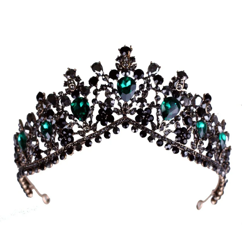 Baroque Bronze Black Green Crystal Bridal Tiaras Crown Vintage Rhinestone Diadem for Brides Headbands Wedding Hair Accessories