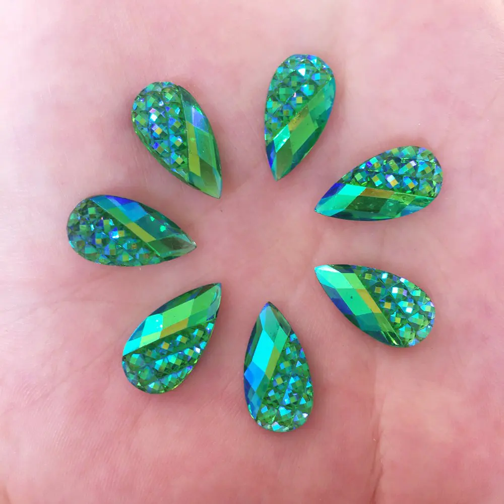 New 20pcs 9*18mm AB Resin Teardrop Flatback Rhinestone Scrapbook Embellishment Crafts R78