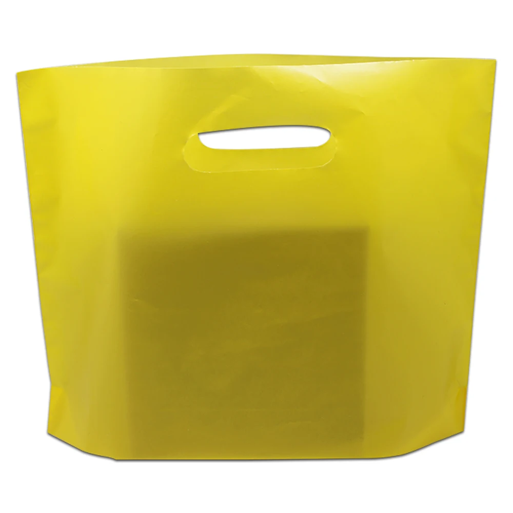 

50Pcs/lot Yellow Plastic Package Bag Party Gifts Carrier Packing Bag with Handle for Grocery Store Retails Snack Packaging