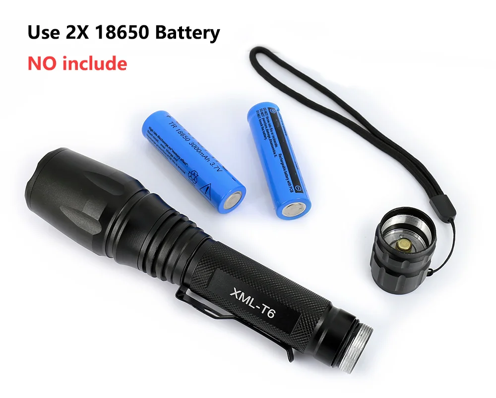 Anjoet Super Waterproof XML-T6 LED Tactical Flashlight Zoomable Torch Lamp Light 5-Mode Use 2x18650 Hunting Camping lanterna