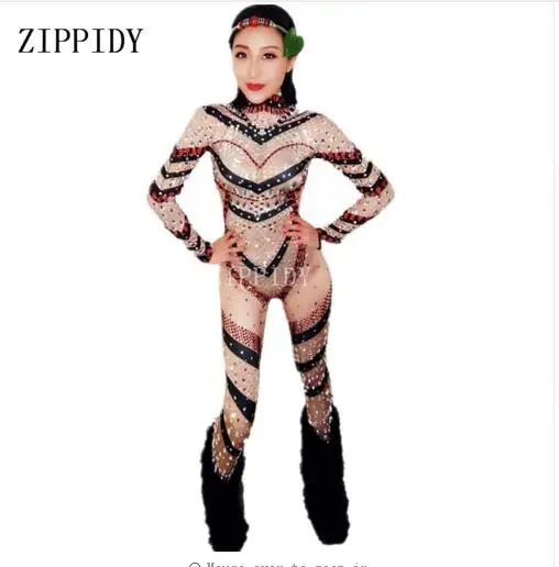 2019 Fashion Skinny  Nude  Female Singer Dancer Costume One-piece Bodysuit Nightclub Oufit Party Leggings