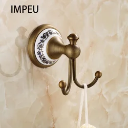 Bathroom Double Coat and Robe Hook Wall Mount,  Antique Bronze, Solid Brass